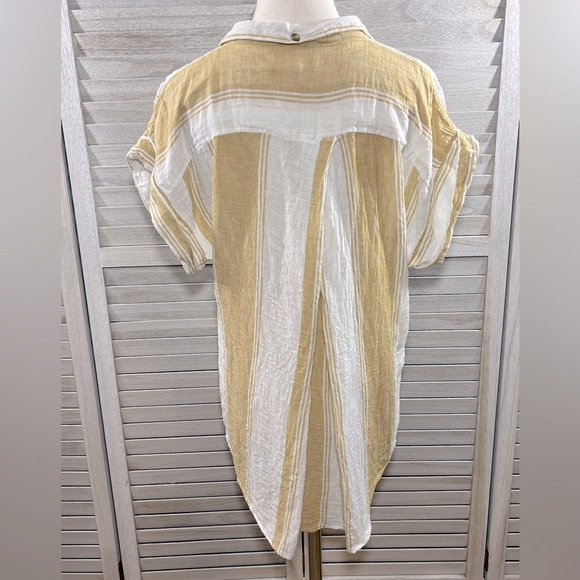 THREAD & SUPPLY Linen Blend Button Down Shirt Tan/White-Large - Picture 3 of 3